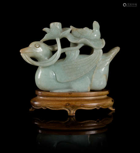 A Carved Jadeite Figural Group of Ducks