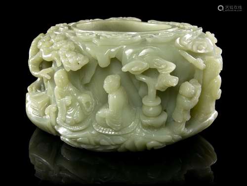 A Large Carved Jade Brush Washer, Xi