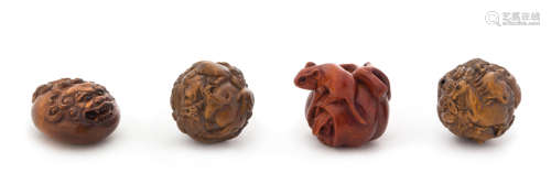 Four Carved Wood Netsuke