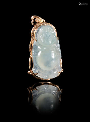 An Icy Jadeite, Rose Gold and Diamond Pendant