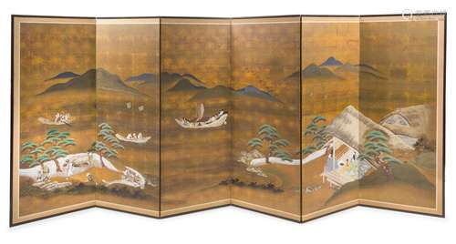 A Pair of Six-Panel Folding Screens