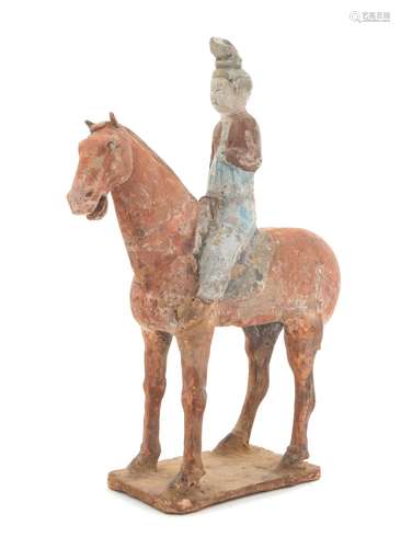 A Painted Pottery Equestrian Figure