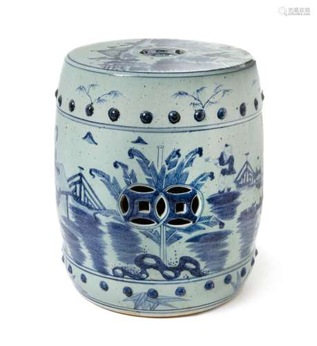 A Blue and White Porcelain Garden Stool