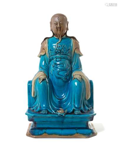 A Turquoise Glazed Biscuit Figure of a Daoist Immortal, Zhenwu