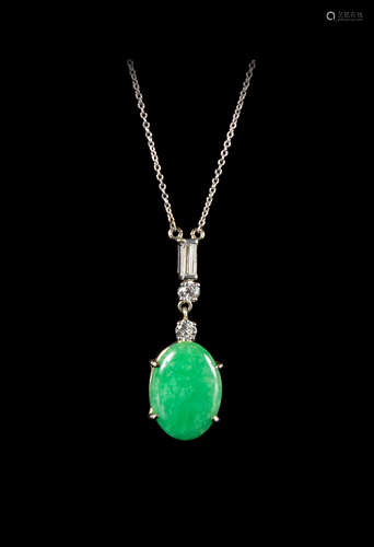 A Jadeite and Diamond Inset 14K White Gold Necklace