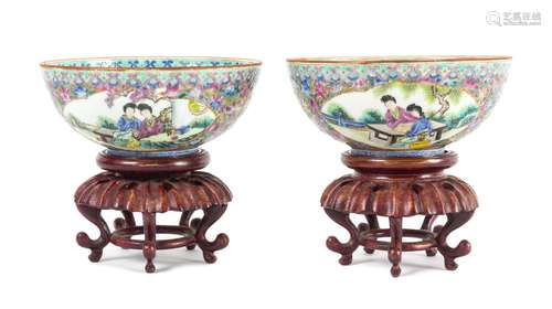 A Pair of Famille Rose Egg Shell Porcelain Bowls