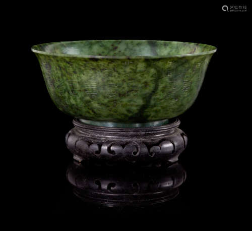 A Carved Spinach Jade Bowl