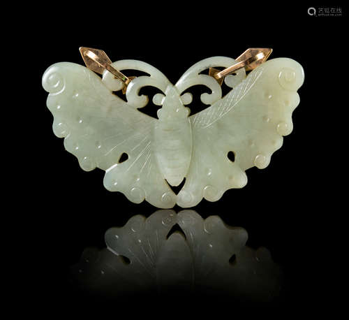 A Celadon Jade 'Butterfly'-Form Pendant