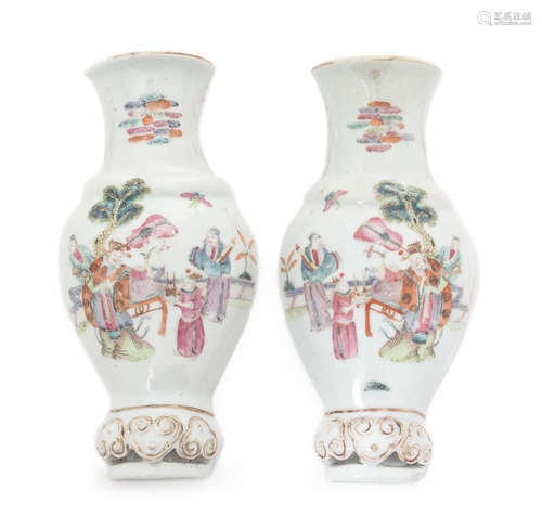 A Pair of Famille Rose Porcelain Wall Vases