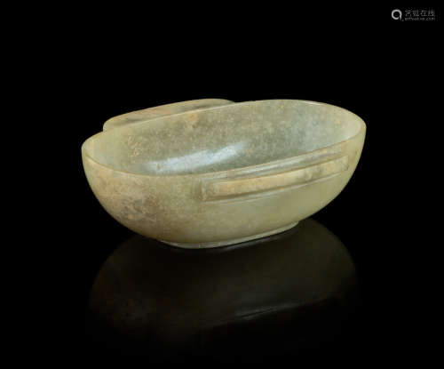 A Carved Celadon Jade Ear Cup