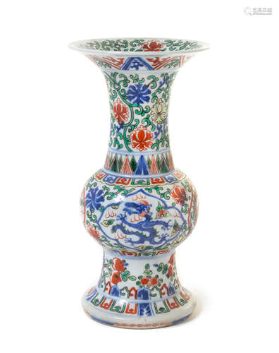 A Wucai Porcelain Gu -Form Vase