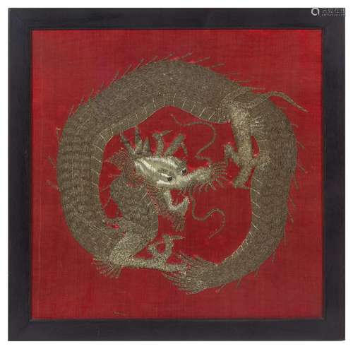 A Southeast Asian Embroidered Silk Dragon Panel