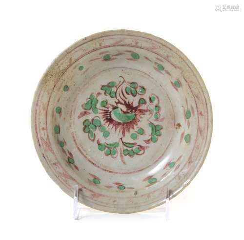 A Red and Green Stoneware Dish