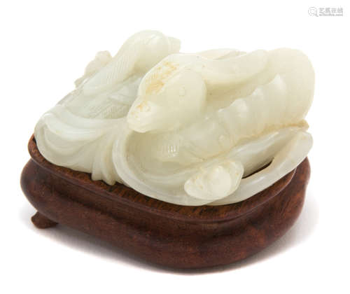 A Carved Celadon Jade Figural Group of Two Ducks