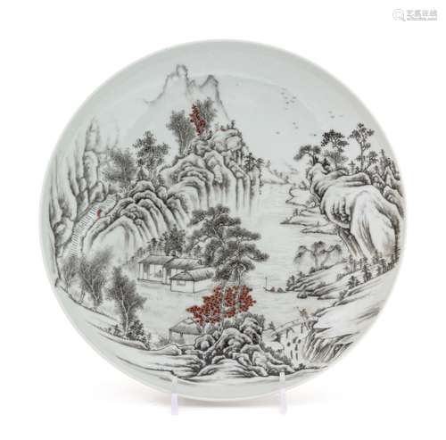 A Grisaille Painted Porcelain Dish