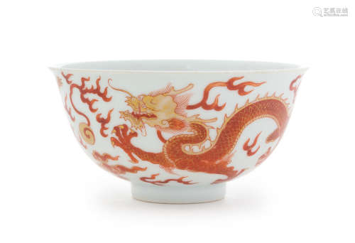 A Gilt Decorated Iron Red Porcelain 'Dragon' Bowl Diameter 4 3/8 inches.