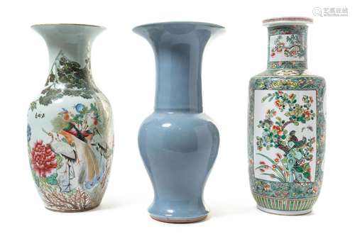 Three Porcelain Vases Height of tallest 18 inches.