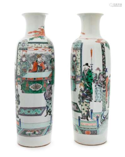 A Pair of Famille Verte Porcelain Vases
