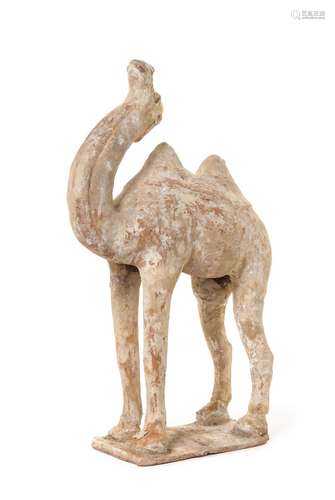 A Large Painted Pottery Figure of a Camel