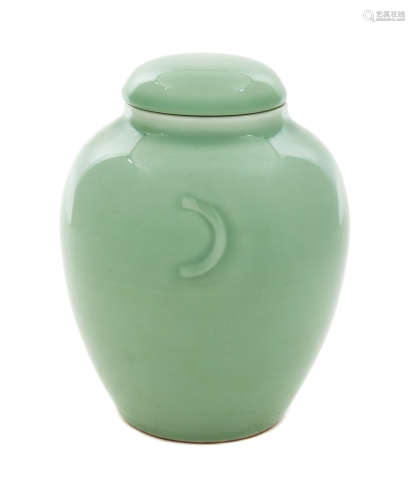 A Celadon Glazed Porcelain Covered Jar