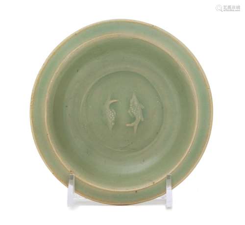 A Celadon Glazed Porcelain Double-Fish Dish