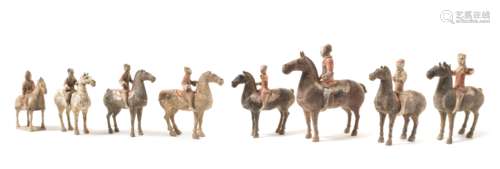 Eight Painted Pottery Equestrian Figures