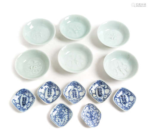 Six Celadon Glazed Porcelain Dishes Diameter of each 3 3/4 inches.