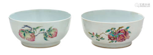 A Pair of Famille Rose Porcelain Bowls Diameter of each 5 3/4 inches.