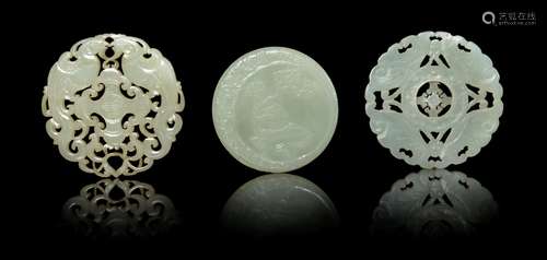 Three Carved Jade Circular Plaques