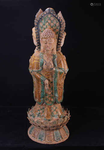 Chinese Qing Styled Tri Colored Buddha W:41cm H:117cm