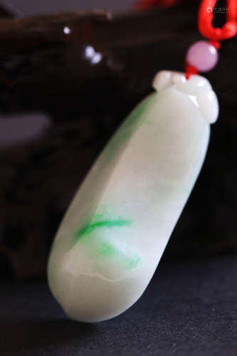Natural Jadeite Gourd Shaped Pendant with Ruyi(35g)L:5.5cm W:2cm