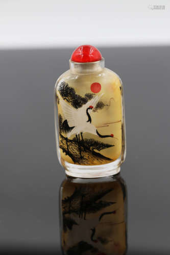 Chinese Inner Painting Snuff Bottle With Crane and Pine Tree W:5cm H:8cm