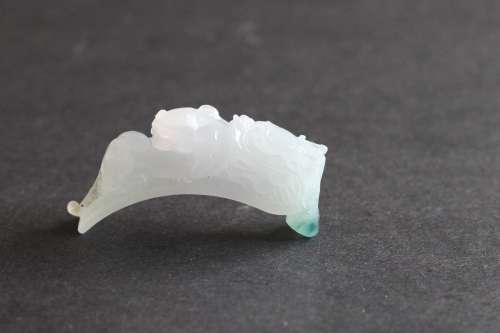Natural Icy Jadeite Carved Dragon Shaped Pendant(29g) L:6cm W:1.8cm