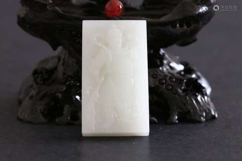 Hetian White Jade Pendant Carved with Kwan-Di Sealed 