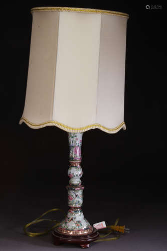 Chinese Guang Glazed Lamp Painted with Birds and Flowers W:12cm H:66cm