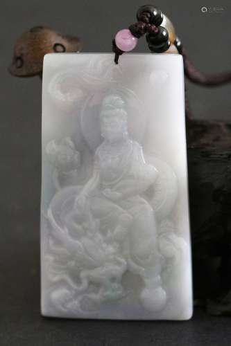Natural Mauve Jadeite Pendant Carved with Kwanyin Ride on a Dragon(62g)W:4.3cm H:7.5cm