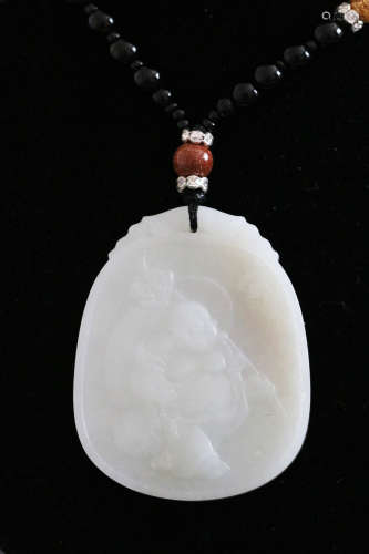 Hetian Jade Pendant Carved with Buddha and Landscape(43g)W:5cm H;5.5cm