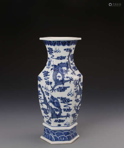 Chinese Blue and White Vase Painted with Dragons and Clouds MArked 