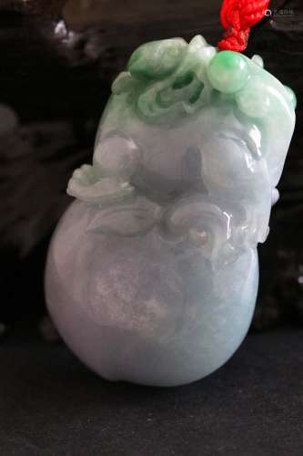 Natural Jadeite Pendant Carved with Draong and Peach(46g)W:3cm H:5cm