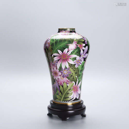 Chinese APEC 2014 Cloisonn Enameled Vase Painted with Hundred of Flowers H:36cm