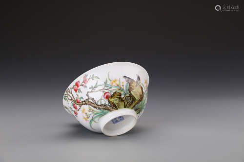 Chinese Famille Rose Bwol Painted with Birds and Flowers Marked 