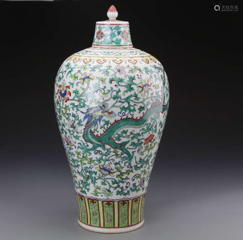 Chinese Dou Glazed Meiping Vase Painted with Phoenix and Dragon Marked 