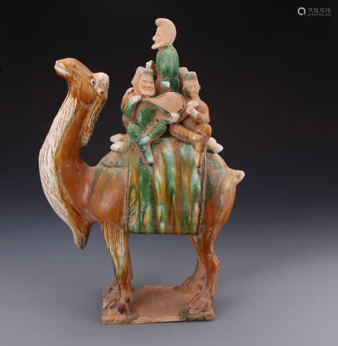 Chinese Tang Styled Tri Colored Men Riding on the Camel W:31cm H:46cm