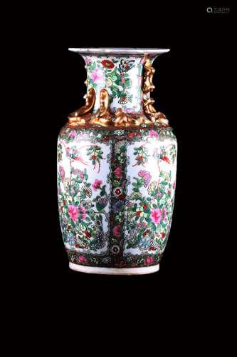 Chinese Republic Styled Guang Glazed Vase Painted with Flowers and Birds Marked 