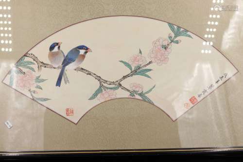 Chinese Painting with Flowers and Birds Marked 