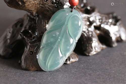 Natural Icy Jadeite Carved Leaf Shaped Pendant(9g)L:4cm W:2.3cm