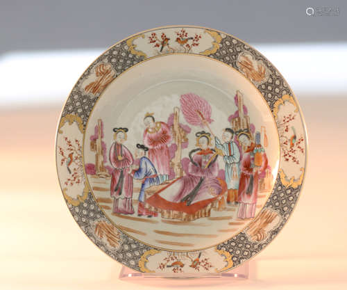 Chinese Qing Styled Export Famille Rose Dish Painted with Figures W:23cm