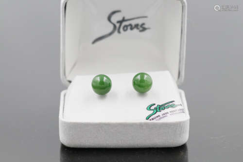 Pair of Spinach Jade Ear Rings W: 1cm