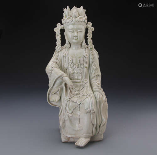 Chinese Yuan Styled Celadon Kwan Yin W:17cm H:43cm