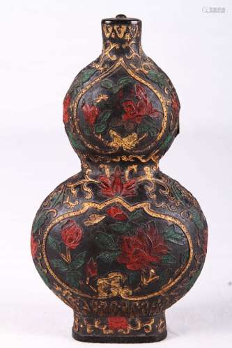 Chinese Groud Shaped Ink Carved with Flowers Marked 